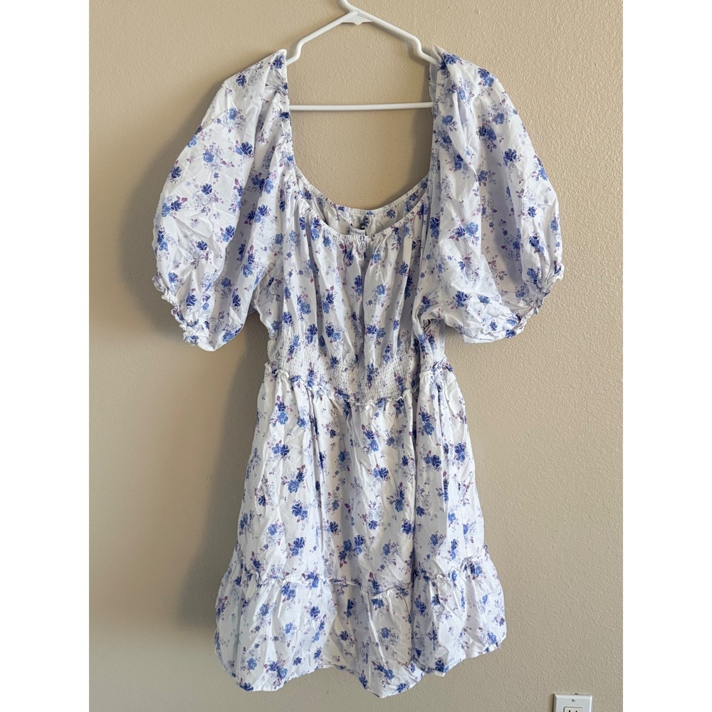 LoveShackFancy for Target Blue Floral Puff Sleeve Smocked Mini Dress Womens 3X